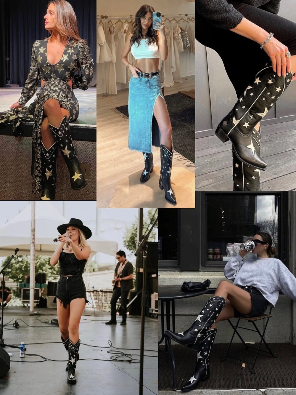Ranch Road Presidio Black White Star Tall Leather Western Cowgirl Cowboy Boots - Picture 16 of 16